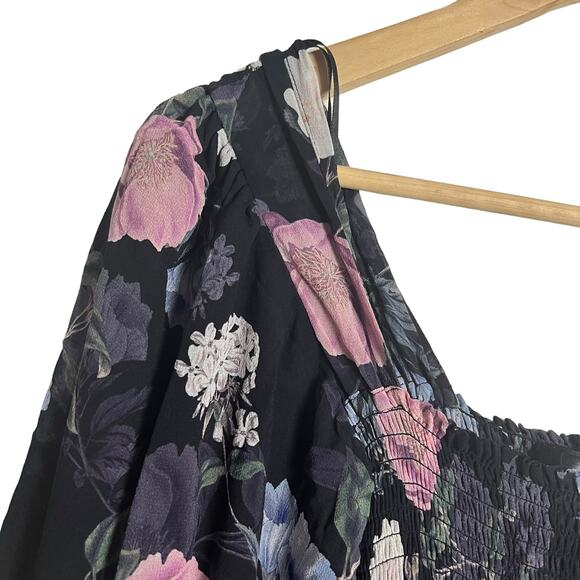 Nicholas Black Floral Silk Square Neck Smocked Maxi Dress Size 0 - Picture 7 of 15